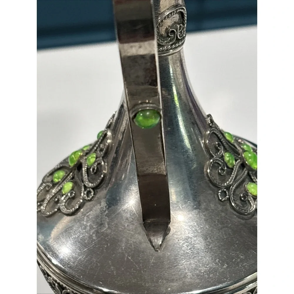 Vintage Persian Wine Decanter With Inset Stones; 6 Shot Glasses